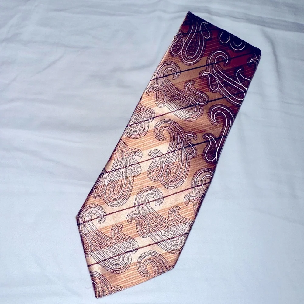 NWT ZEGNA Silk Orange Paisley Neck Tie